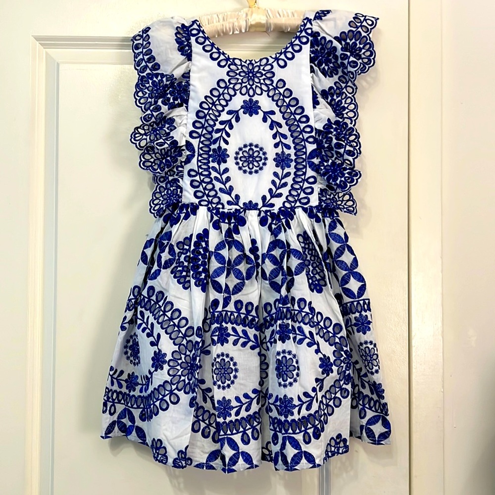 Halabaloo Blue and White Grecian Eyelet Dress - Size 8 - NWT